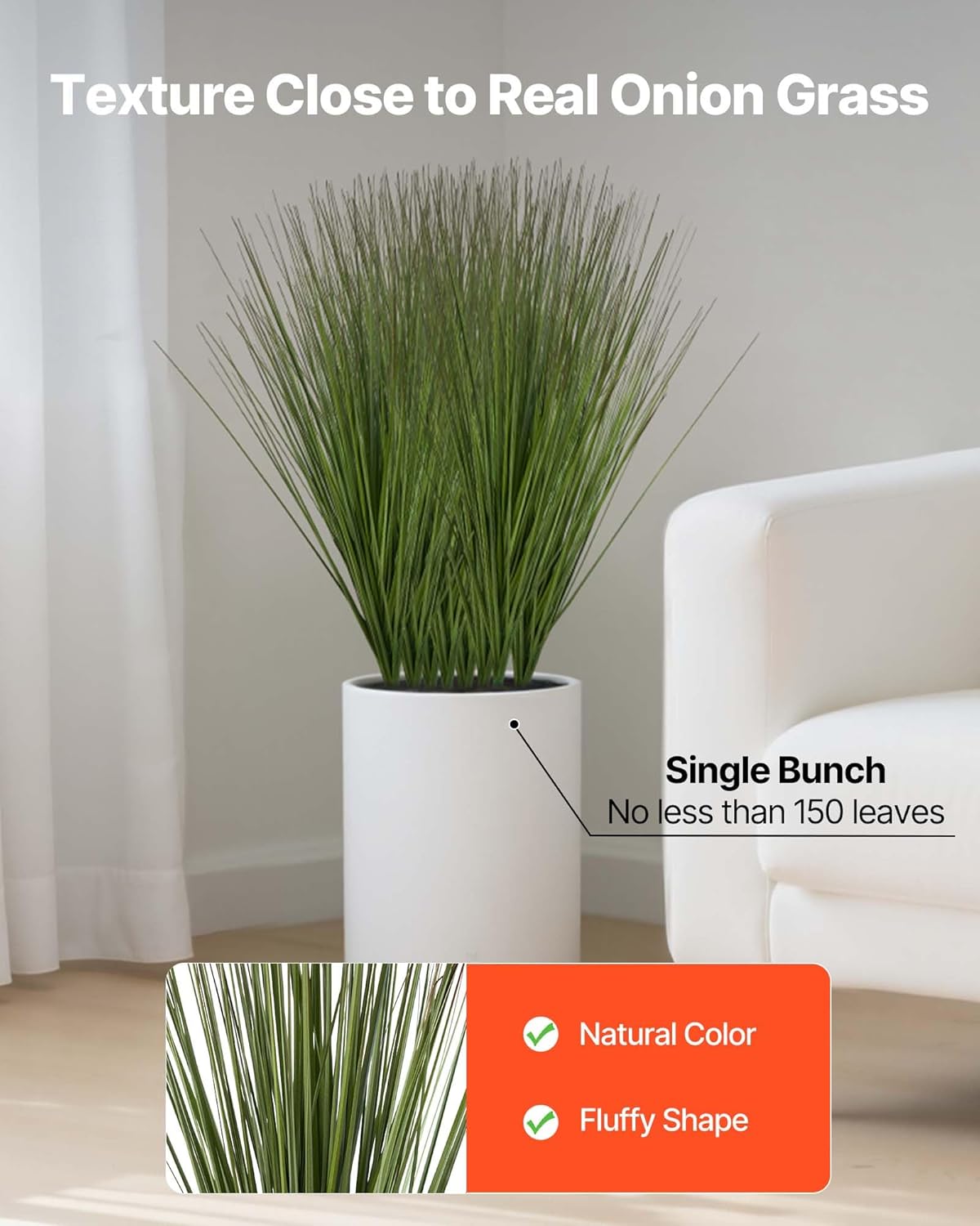 Artificial Grass Plant, 27 inch Faux Onion Grass Fake Greenery Shrubs Plant, Premium PVC for Indoor Outdoor House Home Garden Office Room Décor, Housewarming, 8 Pack Green