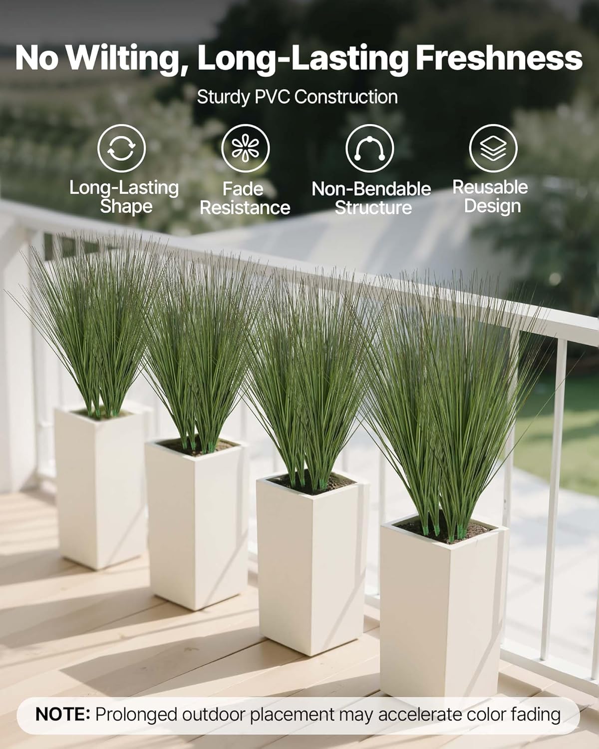 Artificial Grass Plant, 27 inch Faux Onion Grass Fake Greenery Shrubs Plant, Premium PVC for Indoor Outdoor House Home Garden Office Room Décor, Housewarming, 8 Pack Green