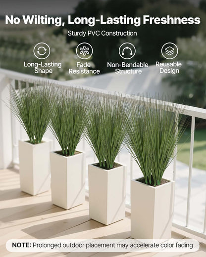 Artificial Grass Plant, 27 inch Faux Onion Grass Fake Greenery Shrubs Plant, Premium PVC for Indoor Outdoor House Home Garden Office Room Décor, Housewarming, 8 Pack Green