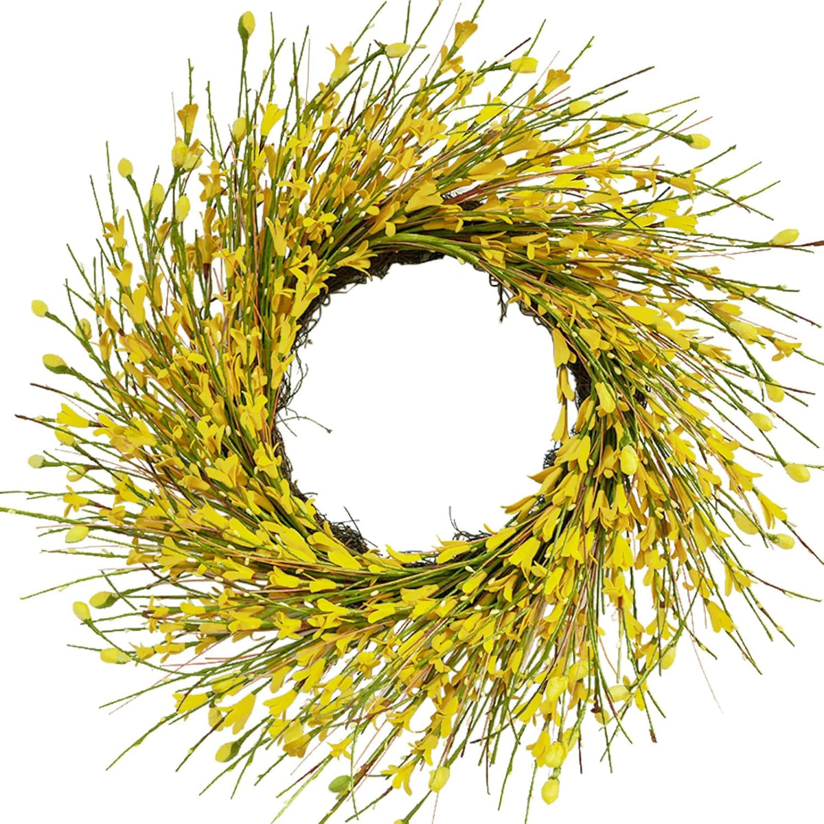 20inch Artificial Forsythia Flower Wreath, All Year Around Wreath for Front Door, Wedding Window Home Wall Indoor Front Door Decor (Yellow, 20in)