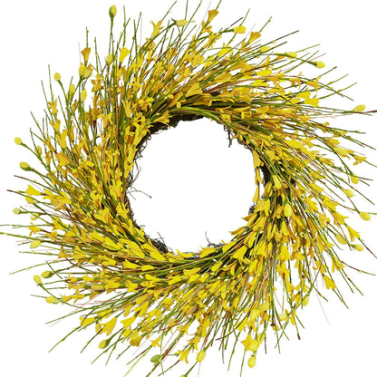 20inch Artificial Forsythia Flower Wreath, All Year Around Wreath for Front Door, Wedding Window Home Wall Indoor Front Door Decor (Yellow, 20in)