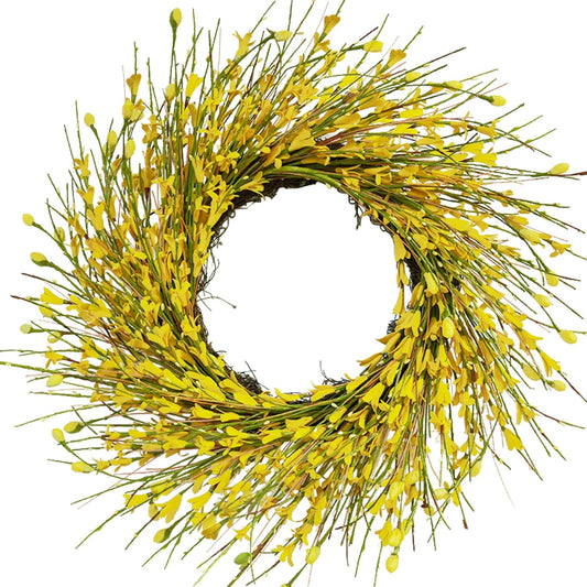 20inch Artificial Forsythia Flower Wreath, All Year Around Wreath for Front Door, Wedding Window Home Wall Indoor Front Door Decor (Yellow, 20in)