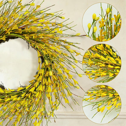 20inch Artificial Forsythia Flower Wreath, All Year Around Wreath for Front Door, Wedding Window Home Wall Indoor Front Door Decor (Yellow, 20in)
