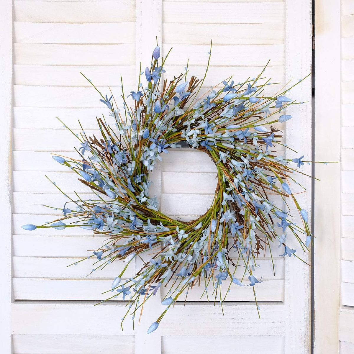 20inch Artificial Forsythia Flower Wreath, All Year Around Wreath for Front Door, Wedding Window Home Wall Indoor Front Door Decor (Yellow, 20in)