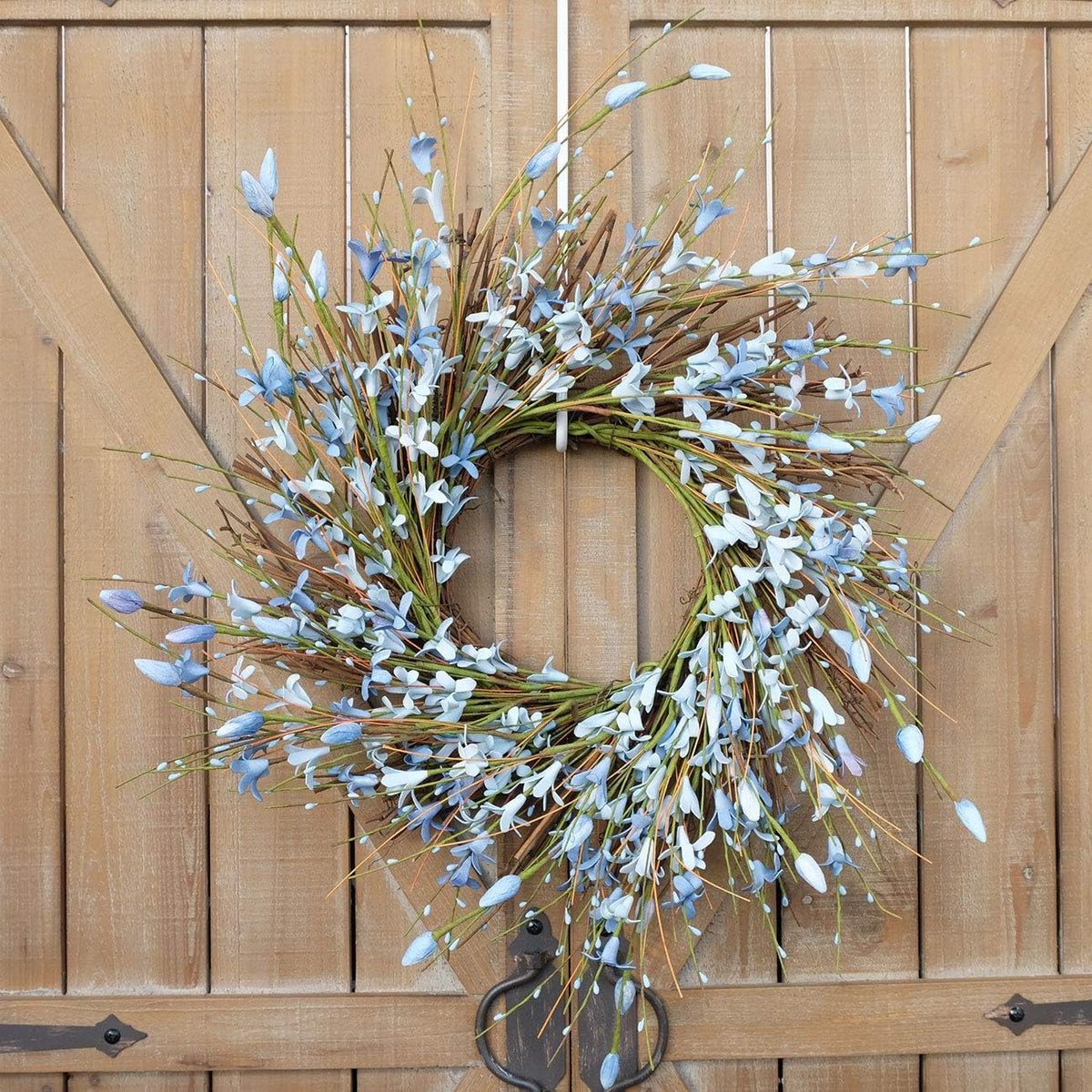 20inch Artificial Forsythia Flower Wreath, All Year Around Wreath for Front Door, Wedding Window Home Wall Indoor Front Door Decor (Yellow, 20in)