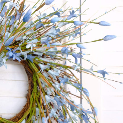 20inch Artificial Forsythia Flower Wreath, All Year Around Wreath for Front Door, Wedding Window Home Wall Indoor Front Door Decor (Yellow, 20in)