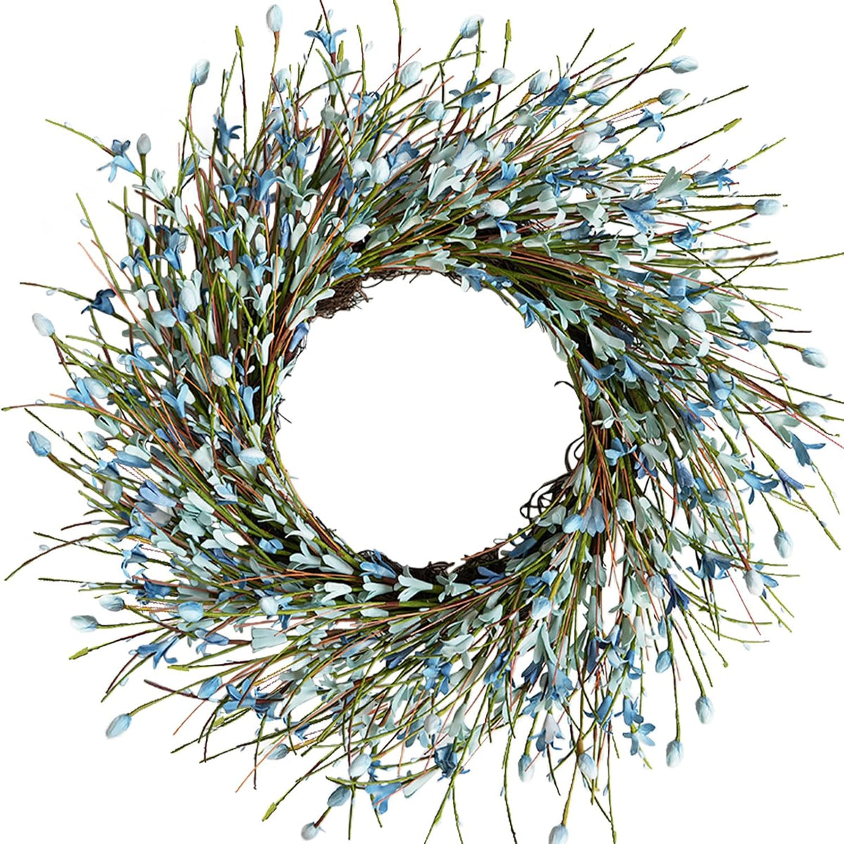 20inch Artificial Forsythia Flower Wreath, All Year Around Wreath for Front Door, Wedding Window Home Wall Indoor Front Door Decor (Yellow, 20in)