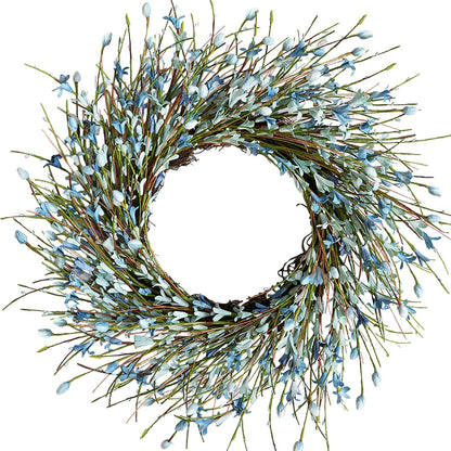 20inch Artificial Forsythia Flower Wreath, All Year Around Wreath for Front Door, Wedding Window Home Wall Indoor Front Door Decor (Yellow, 20in)