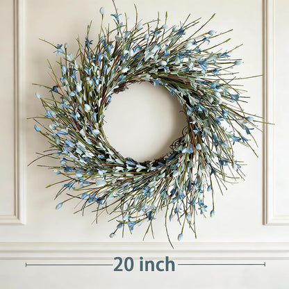 20inch Artificial Forsythia Flower Wreath, All Year Around Wreath for Front Door, Wedding Window Home Wall Indoor Front Door Decor (Yellow, 20in)