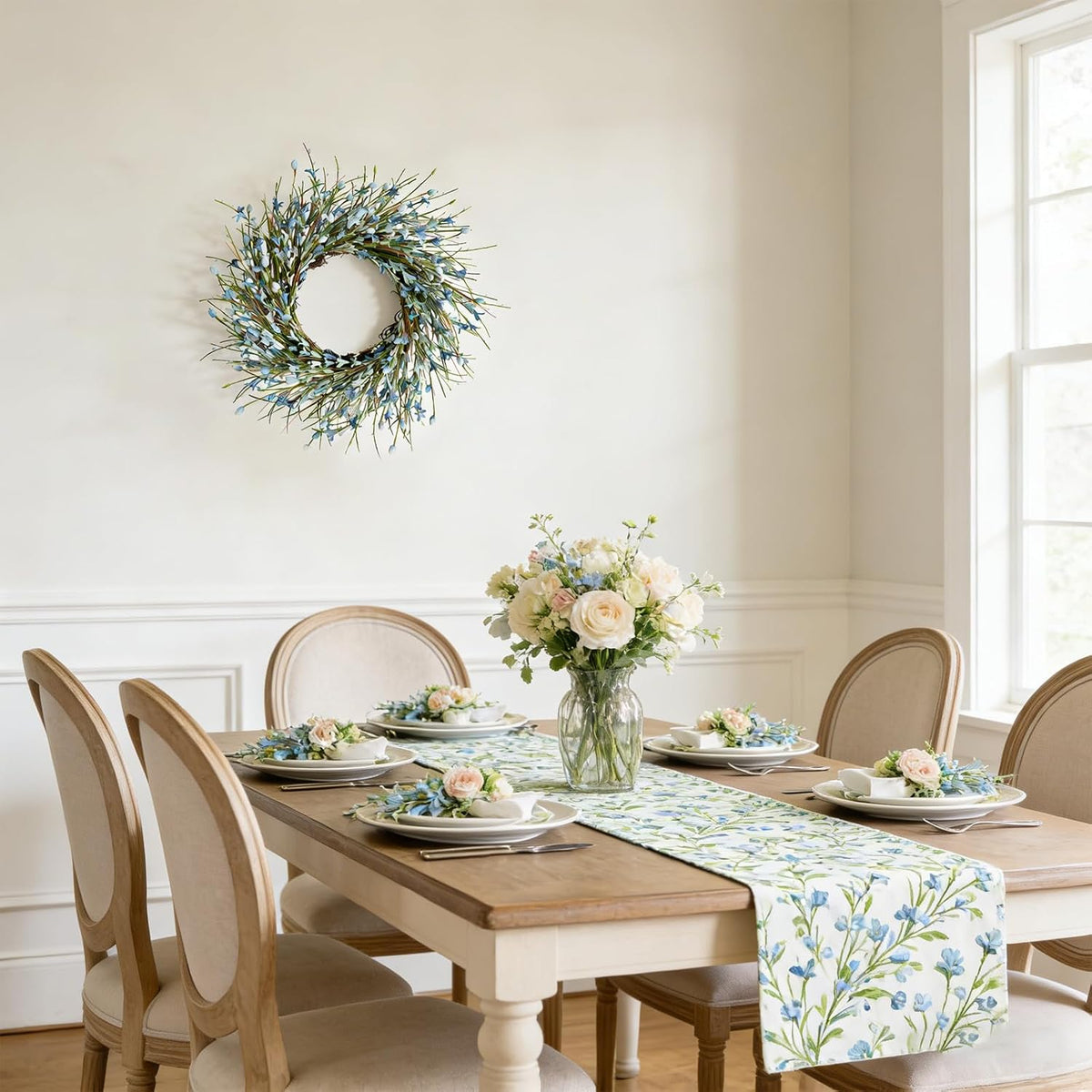 20inch Artificial Forsythia Flower Wreath, All Year Around Wreath for Front Door, Wedding Window Home Wall Indoor Front Door Decor (Yellow, 20in)
