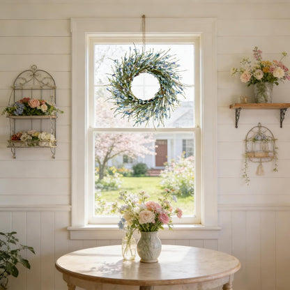 20inch Artificial Forsythia Flower Wreath, All Year Around Wreath for Front Door, Wedding Window Home Wall Indoor Front Door Decor (Yellow, 20in)
