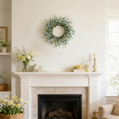 20inch Artificial Forsythia Flower Wreath, All Year Around Wreath for Front Door, Wedding Window Home Wall Indoor Front Door Decor (Yellow, 20in)