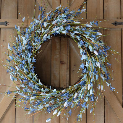 20inch Artificial Forsythia Flower Wreath, All Year Around Wreath for Front Door, Wedding Window Home Wall Indoor Front Door Decor (Yellow, 20in)