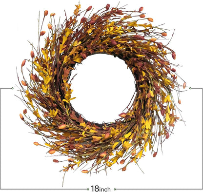 20inch Artificial Forsythia Flower Wreath, All Year Around Wreath for Front Door, Wedding Window Home Wall Indoor Front Door Decor (Yellow, 20in)