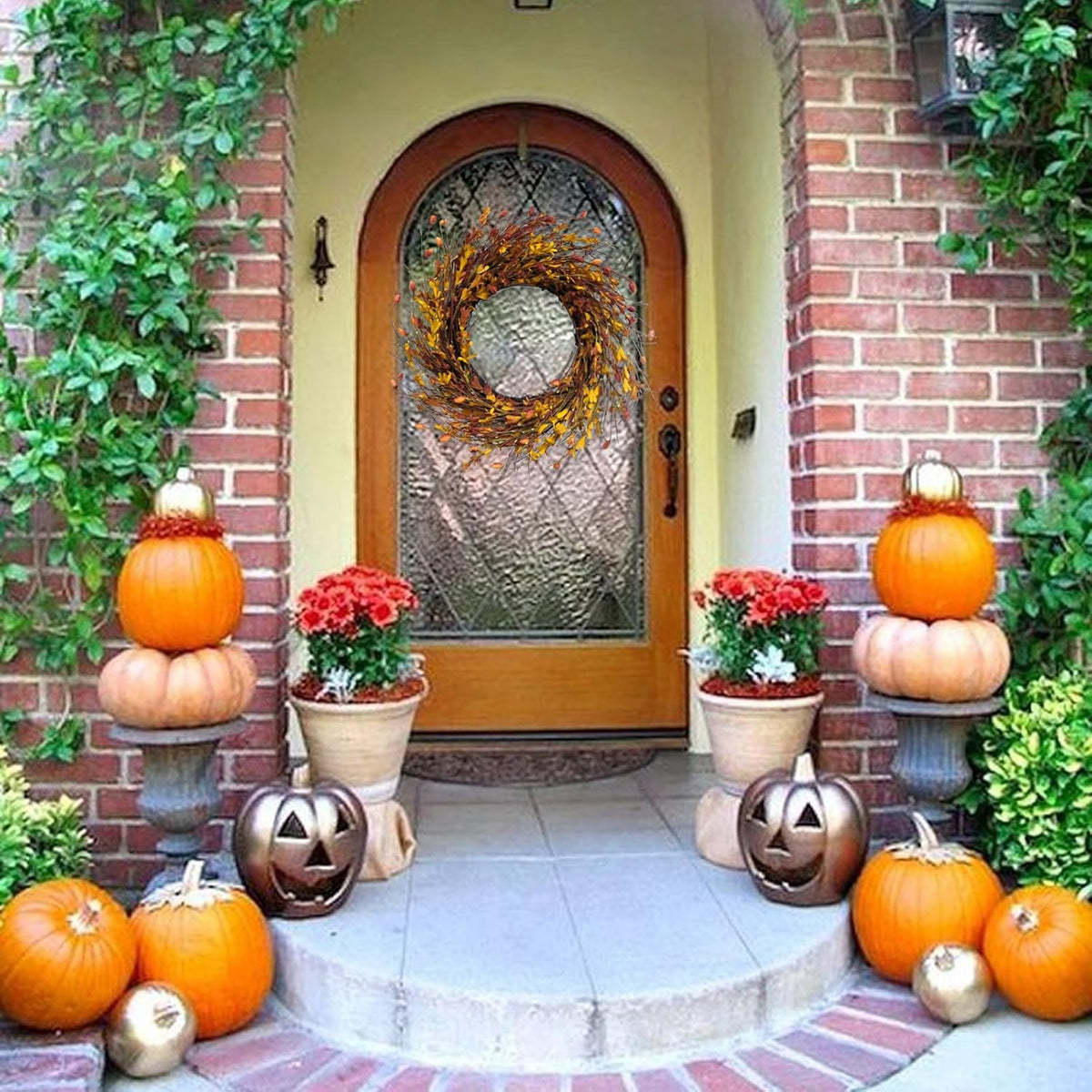 20inch Artificial Forsythia Flower Wreath, All Year Around Wreath for Front Door, Wedding Window Home Wall Indoor Front Door Decor (Yellow, 20in)