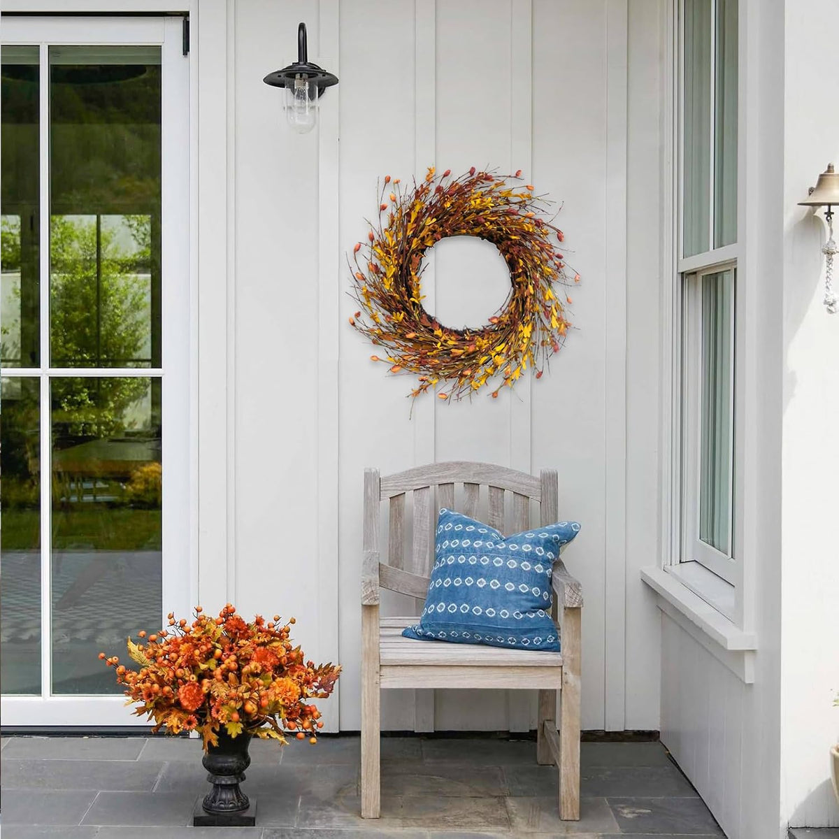 20inch Artificial Forsythia Flower Wreath, All Year Around Wreath for Front Door, Wedding Window Home Wall Indoor Front Door Decor (Yellow, 20in)