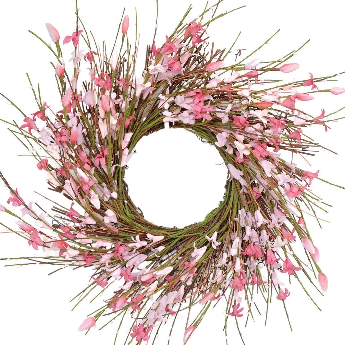 20inch Artificial Forsythia Flower Wreath, All Year Around Wreath for Front Door, Wedding Window Home Wall Indoor Front Door Decor (Yellow, 20in)
