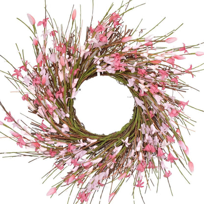 20inch Artificial Forsythia Flower Wreath, All Year Around Wreath for Front Door, Wedding Window Home Wall Indoor Front Door Decor (Yellow, 20in)