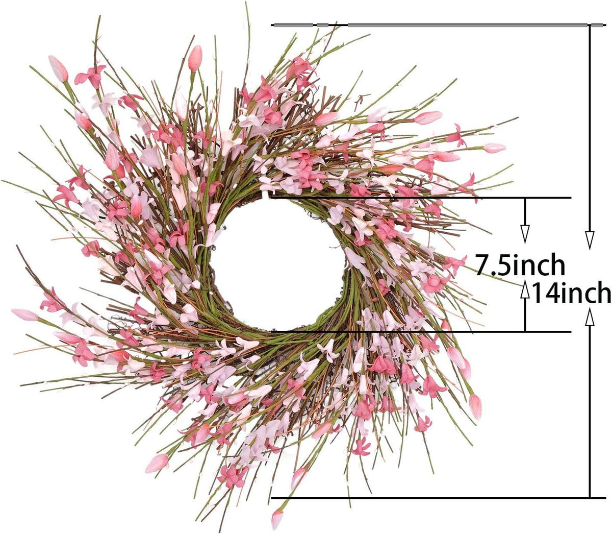 20inch Artificial Forsythia Flower Wreath, All Year Around Wreath for Front Door, Wedding Window Home Wall Indoor Front Door Decor (Yellow, 20in)