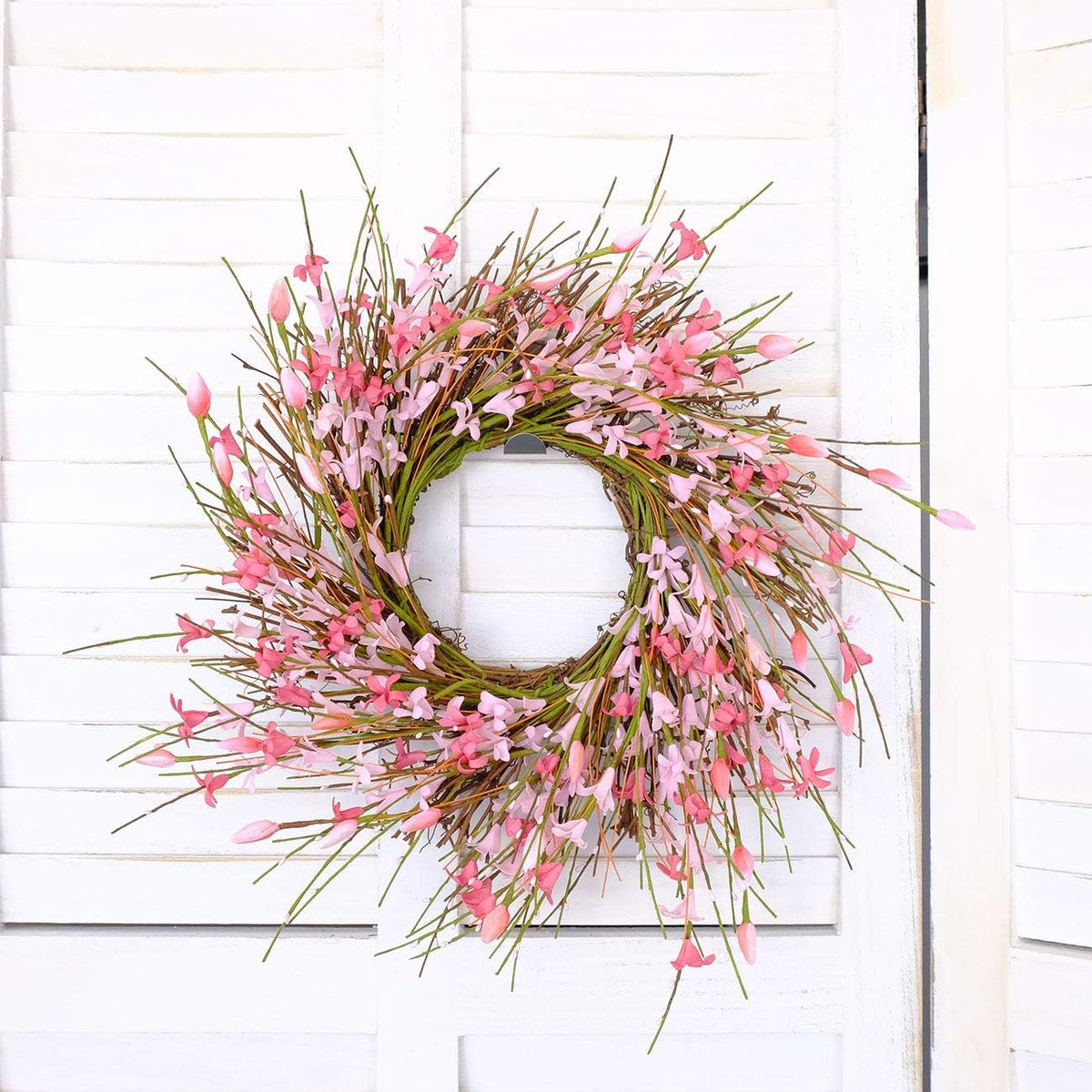 20inch Artificial Forsythia Flower Wreath, All Year Around Wreath for Front Door, Wedding Window Home Wall Indoor Front Door Decor (Yellow, 20in)