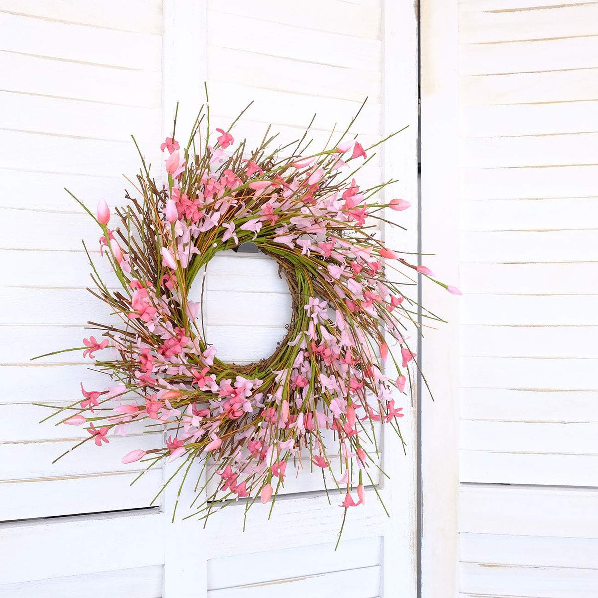 20inch Artificial Forsythia Flower Wreath, All Year Around Wreath for Front Door, Wedding Window Home Wall Indoor Front Door Decor (Yellow, 20in)