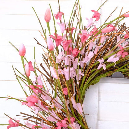 20inch Artificial Forsythia Flower Wreath, All Year Around Wreath for Front Door, Wedding Window Home Wall Indoor Front Door Decor (Yellow, 20in)