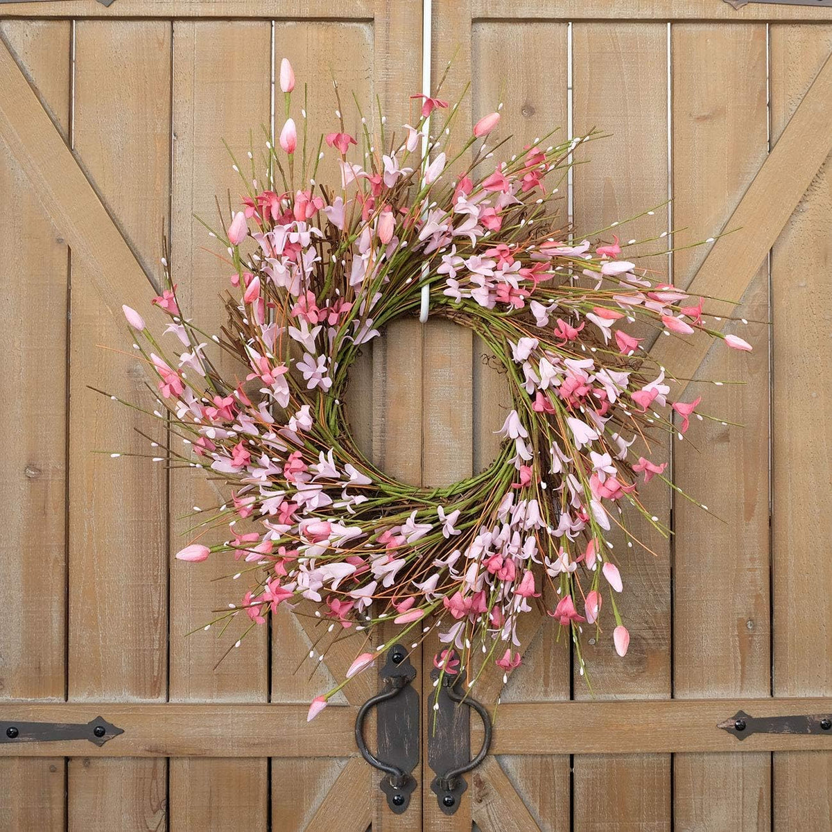 20inch Artificial Forsythia Flower Wreath, All Year Around Wreath for Front Door, Wedding Window Home Wall Indoor Front Door Decor (Yellow, 20in)