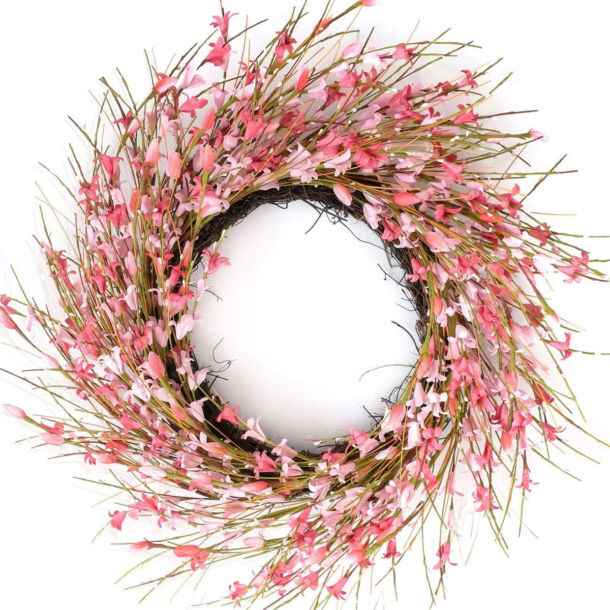 20inch Artificial Forsythia Flower Wreath, All Year Around Wreath for Front Door, Wedding Window Home Wall Indoor Front Door Decor (Yellow, 20in)