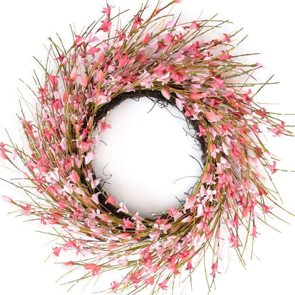 20inch Artificial Forsythia Flower Wreath, All Year Around Wreath for Front Door, Wedding Window Home Wall Indoor Front Door Decor (Yellow, 20in)