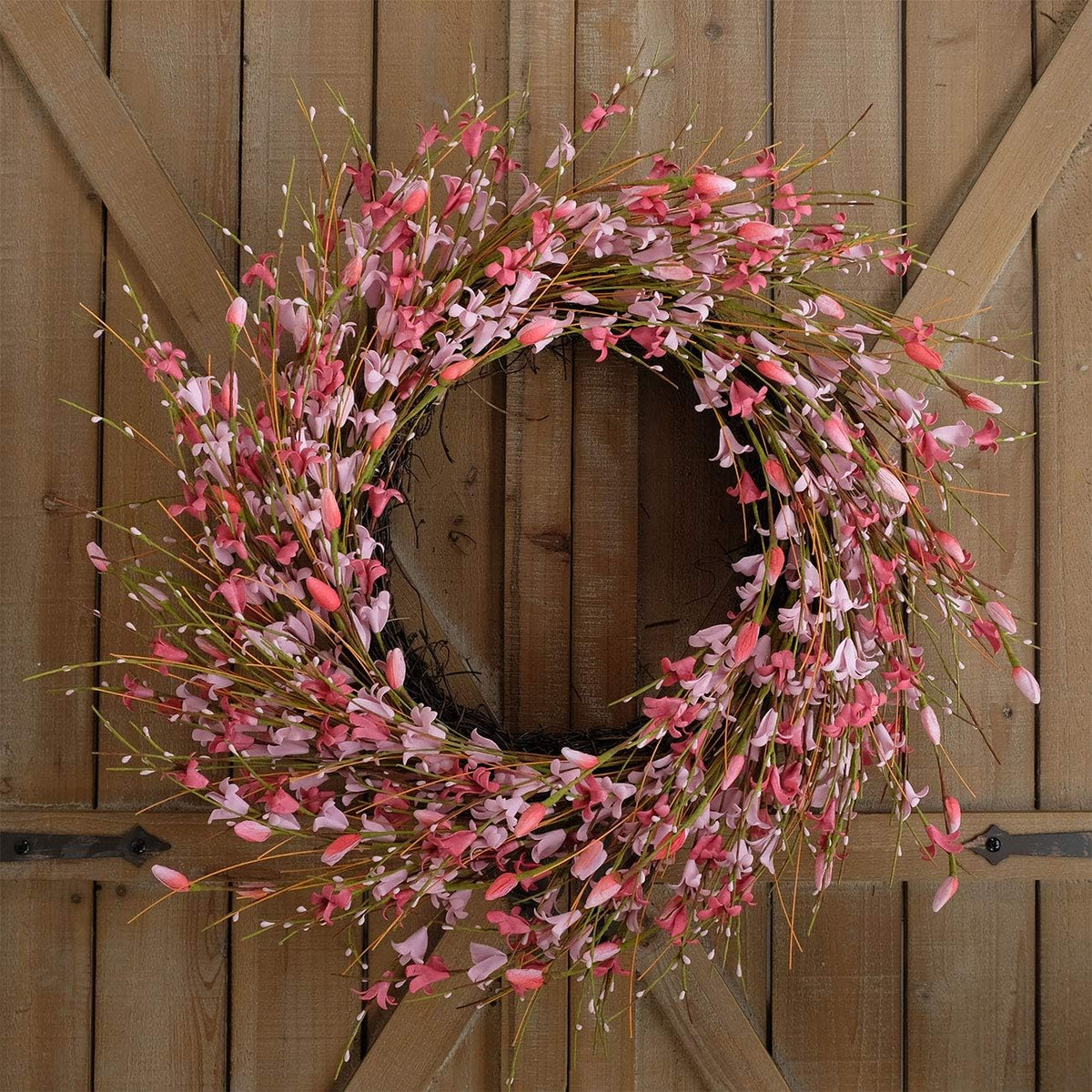 20inch Artificial Forsythia Flower Wreath, All Year Around Wreath for Front Door, Wedding Window Home Wall Indoor Front Door Decor (Yellow, 20in)