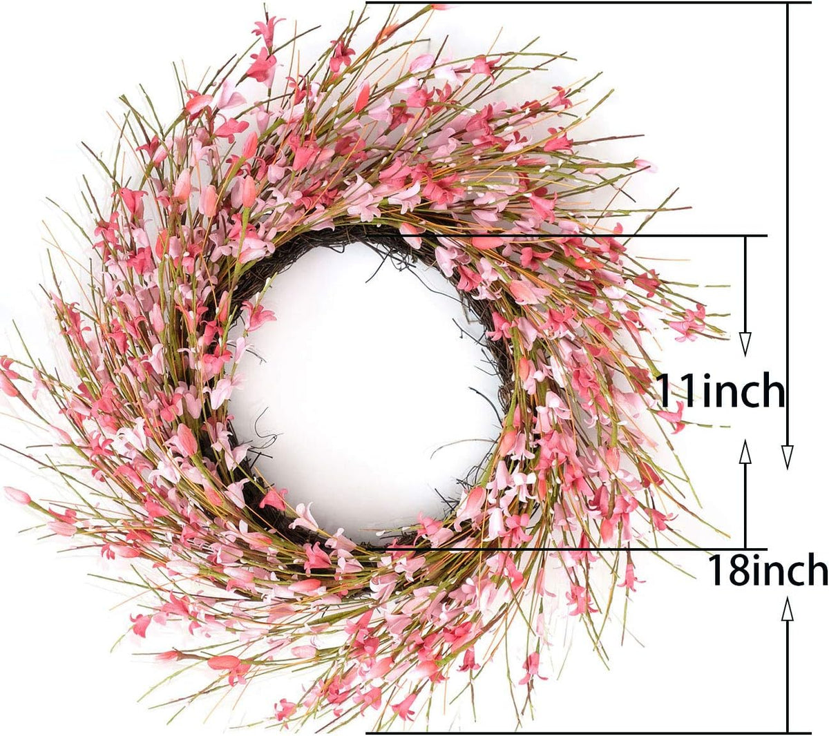 20inch Artificial Forsythia Flower Wreath, All Year Around Wreath for Front Door, Wedding Window Home Wall Indoor Front Door Decor (Yellow, 20in)