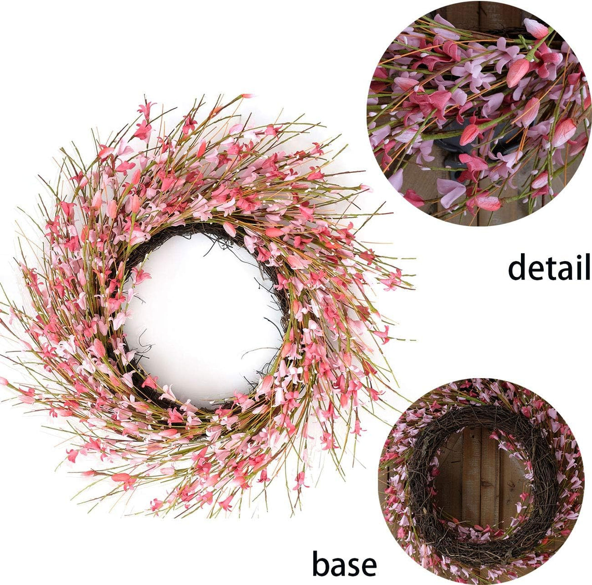 20inch Artificial Forsythia Flower Wreath, All Year Around Wreath for Front Door, Wedding Window Home Wall Indoor Front Door Decor (Yellow, 20in)