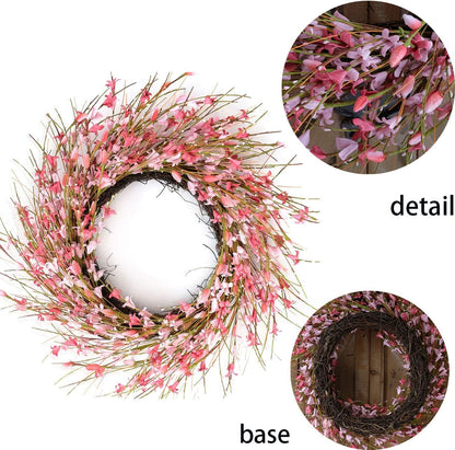20inch Artificial Forsythia Flower Wreath, All Year Around Wreath for Front Door, Wedding Window Home Wall Indoor Front Door Decor (Yellow, 20in)
