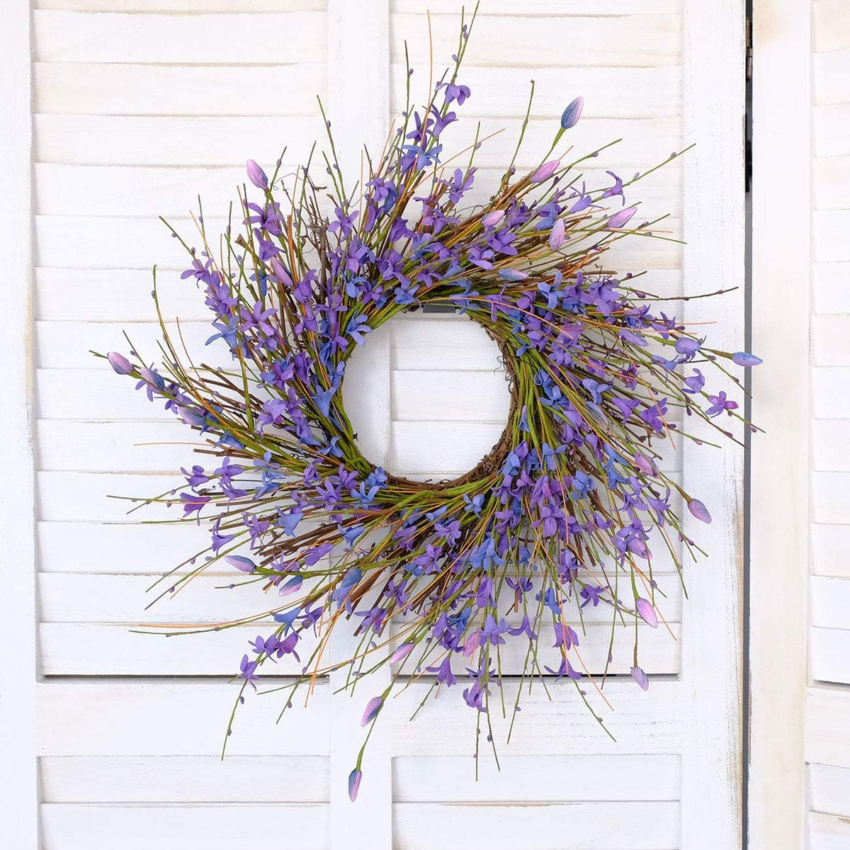 20inch Artificial Forsythia Flower Wreath, All Year Around Wreath for Front Door, Wedding Window Home Wall Indoor Front Door Decor (Yellow, 20in)
