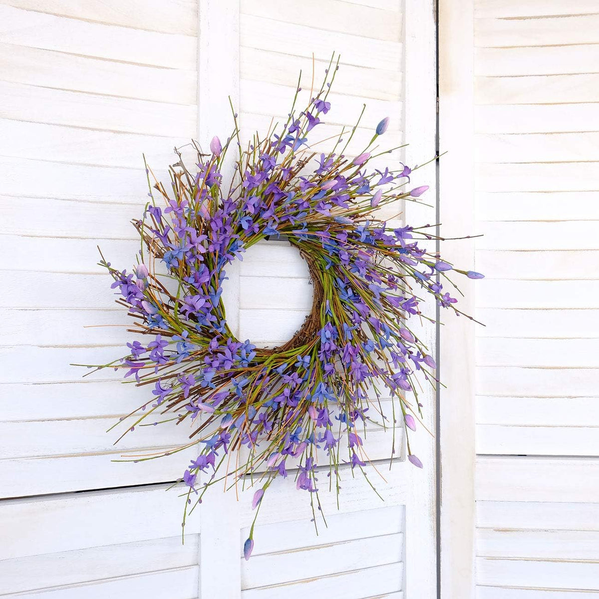 20inch Artificial Forsythia Flower Wreath, All Year Around Wreath for Front Door, Wedding Window Home Wall Indoor Front Door Decor (Yellow, 20in)