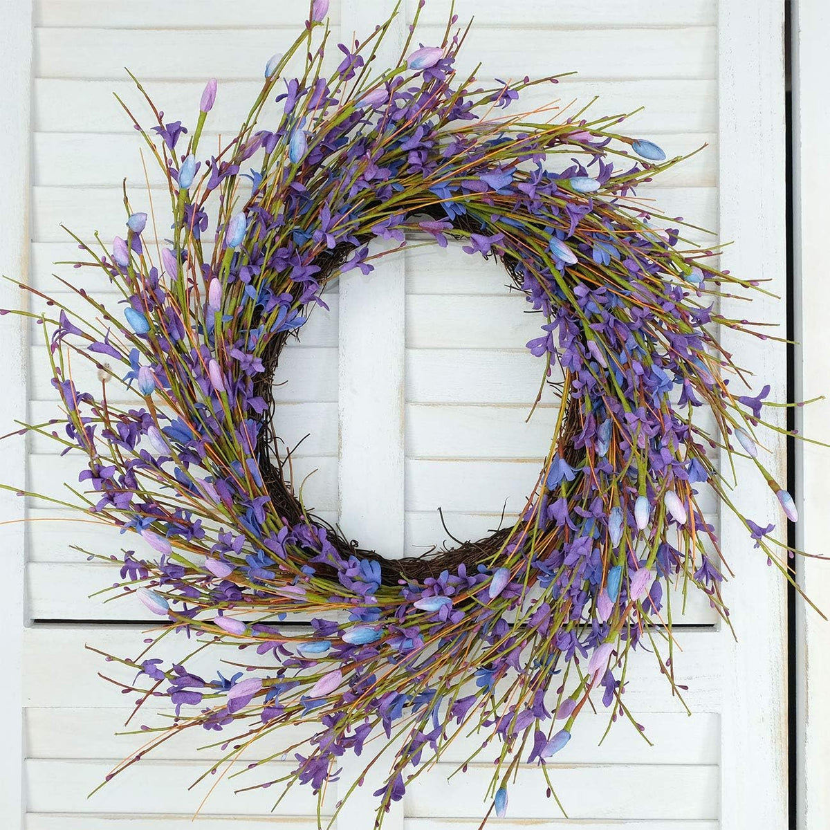 20inch Artificial Forsythia Flower Wreath, All Year Around Wreath for Front Door, Wedding Window Home Wall Indoor Front Door Decor (Yellow, 20in)