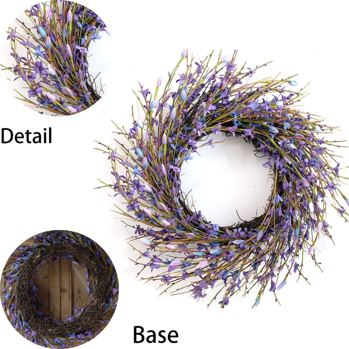 20inch Artificial Forsythia Flower Wreath, All Year Around Wreath for Front Door, Wedding Window Home Wall Indoor Front Door Decor (Yellow, 20in)