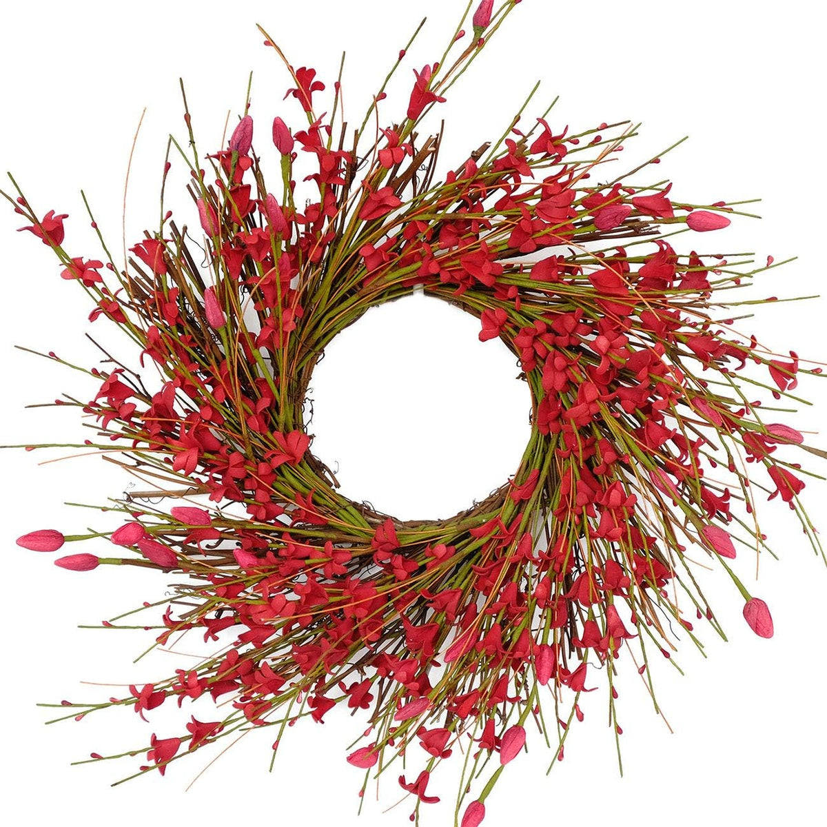 20inch Artificial Forsythia Flower Wreath, All Year Around Wreath for Front Door, Wedding Window Home Wall Indoor Front Door Decor (Yellow, 20in)