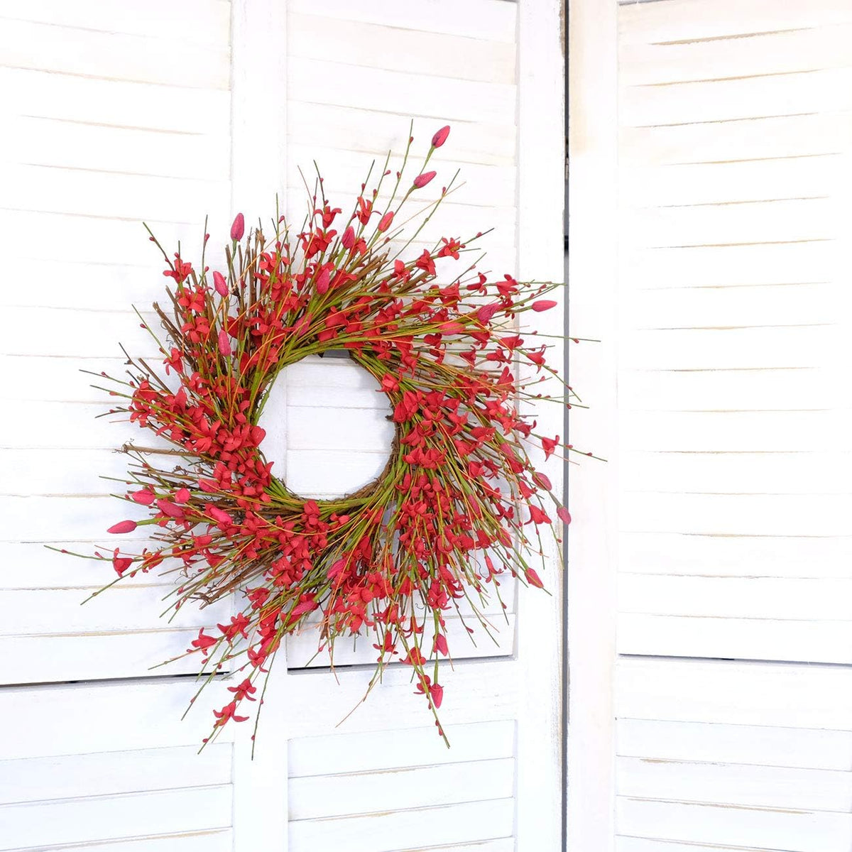 20inch Artificial Forsythia Flower Wreath, All Year Around Wreath for Front Door, Wedding Window Home Wall Indoor Front Door Decor (Yellow, 20in)