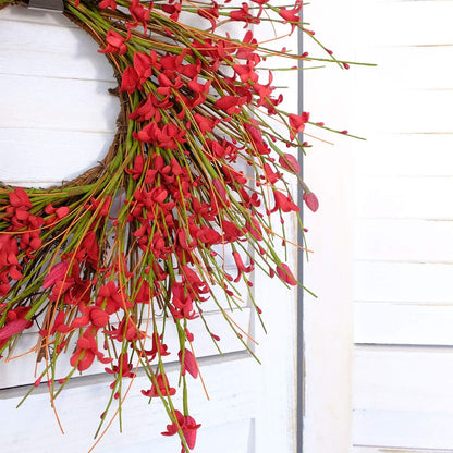20inch Artificial Forsythia Flower Wreath, All Year Around Wreath for Front Door, Wedding Window Home Wall Indoor Front Door Decor (Yellow, 20in)