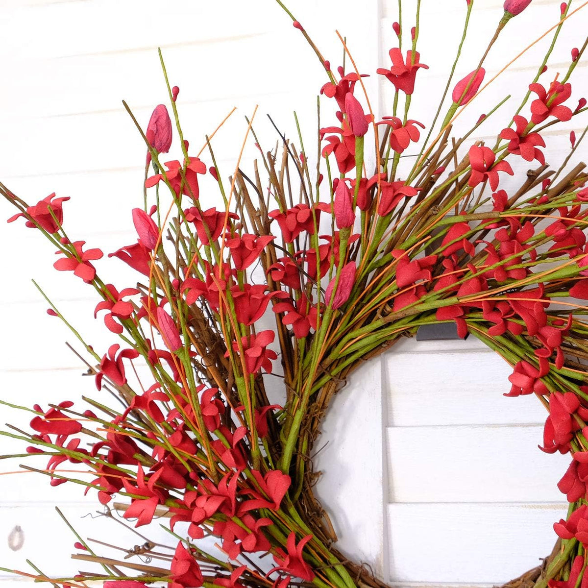 20inch Artificial Forsythia Flower Wreath, All Year Around Wreath for Front Door, Wedding Window Home Wall Indoor Front Door Decor (Yellow, 20in)
