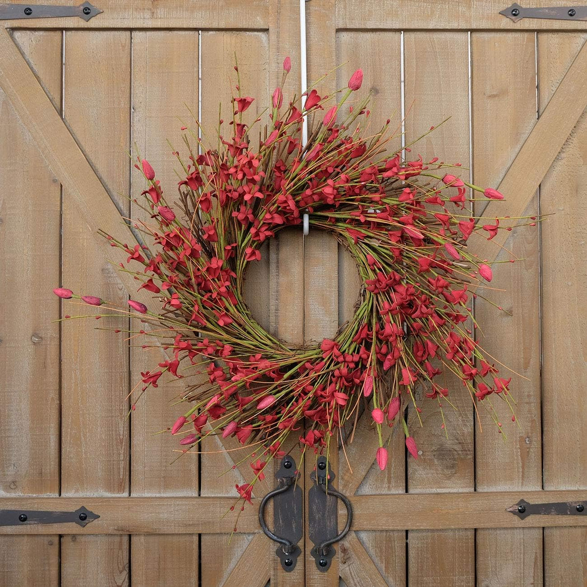 20inch Artificial Forsythia Flower Wreath, All Year Around Wreath for Front Door, Wedding Window Home Wall Indoor Front Door Decor (Yellow, 20in)