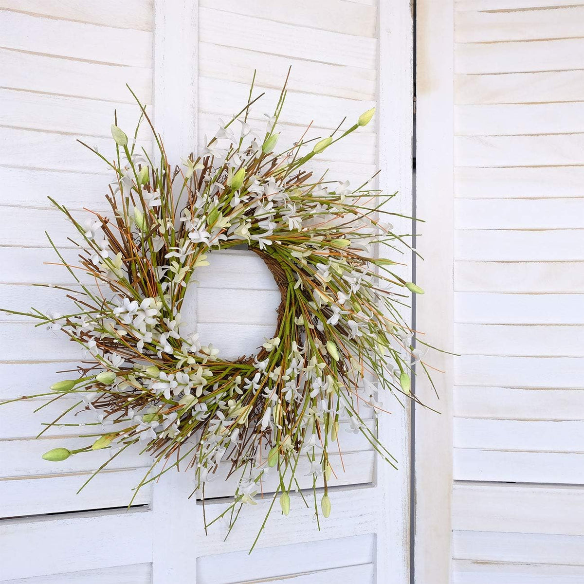 20inch Artificial Forsythia Flower Wreath, All Year Around Wreath for Front Door, Wedding Window Home Wall Indoor Front Door Decor (Yellow, 20in)