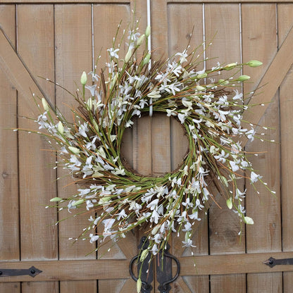 20inch Artificial Forsythia Flower Wreath, All Year Around Wreath for Front Door, Wedding Window Home Wall Indoor Front Door Decor (Yellow, 20in)