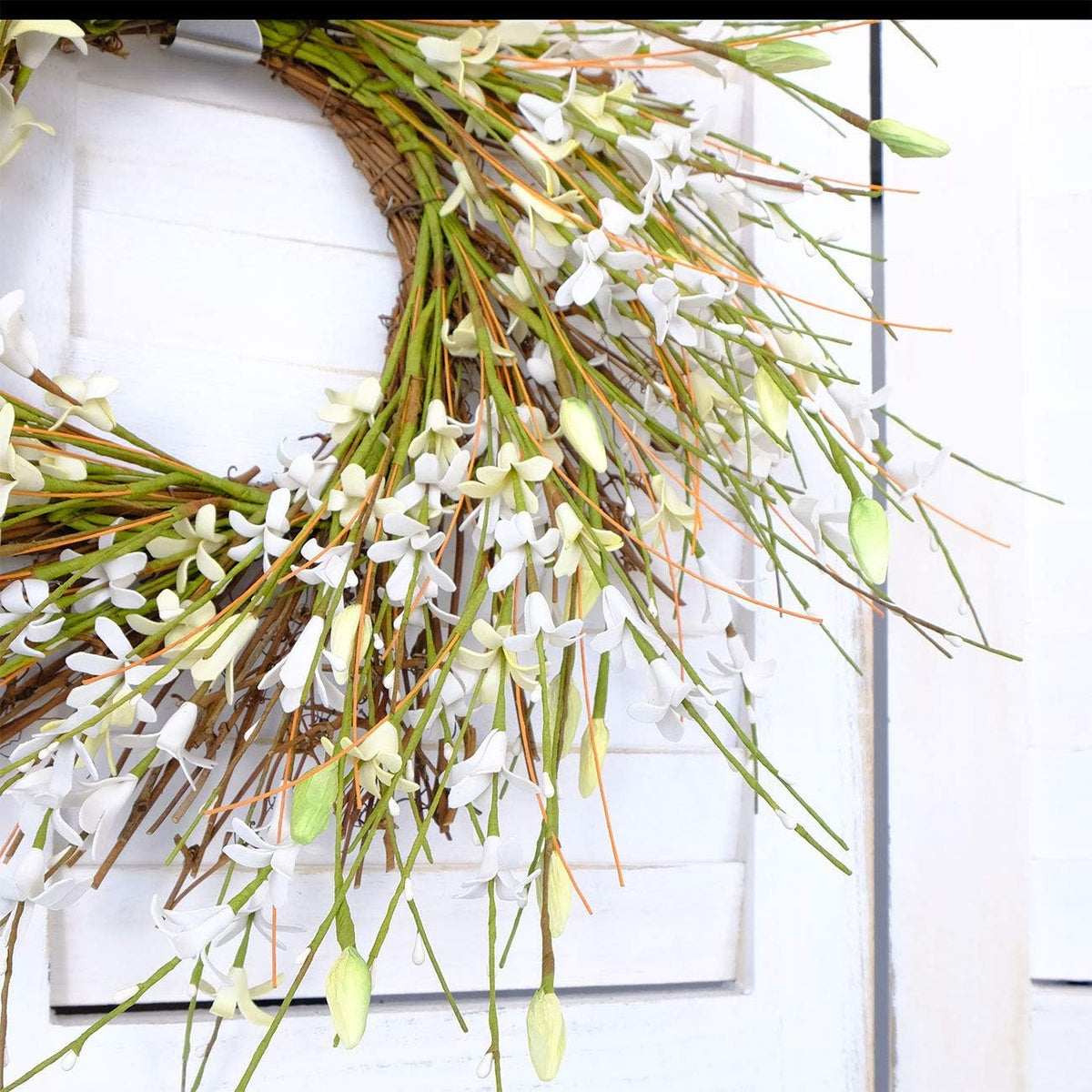 20inch Artificial Forsythia Flower Wreath, All Year Around Wreath for Front Door, Wedding Window Home Wall Indoor Front Door Decor (Yellow, 20in)