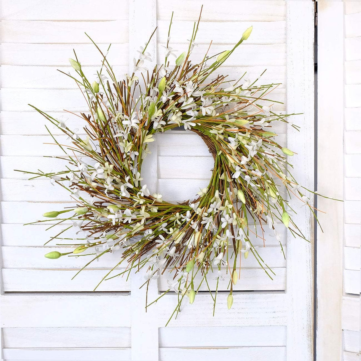 20inch Artificial Forsythia Flower Wreath, All Year Around Wreath for Front Door, Wedding Window Home Wall Indoor Front Door Decor (Yellow, 20in)