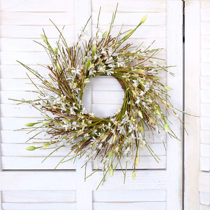 20inch Artificial Forsythia Flower Wreath, All Year Around Wreath for Front Door, Wedding Window Home Wall Indoor Front Door Decor (Yellow, 20in)