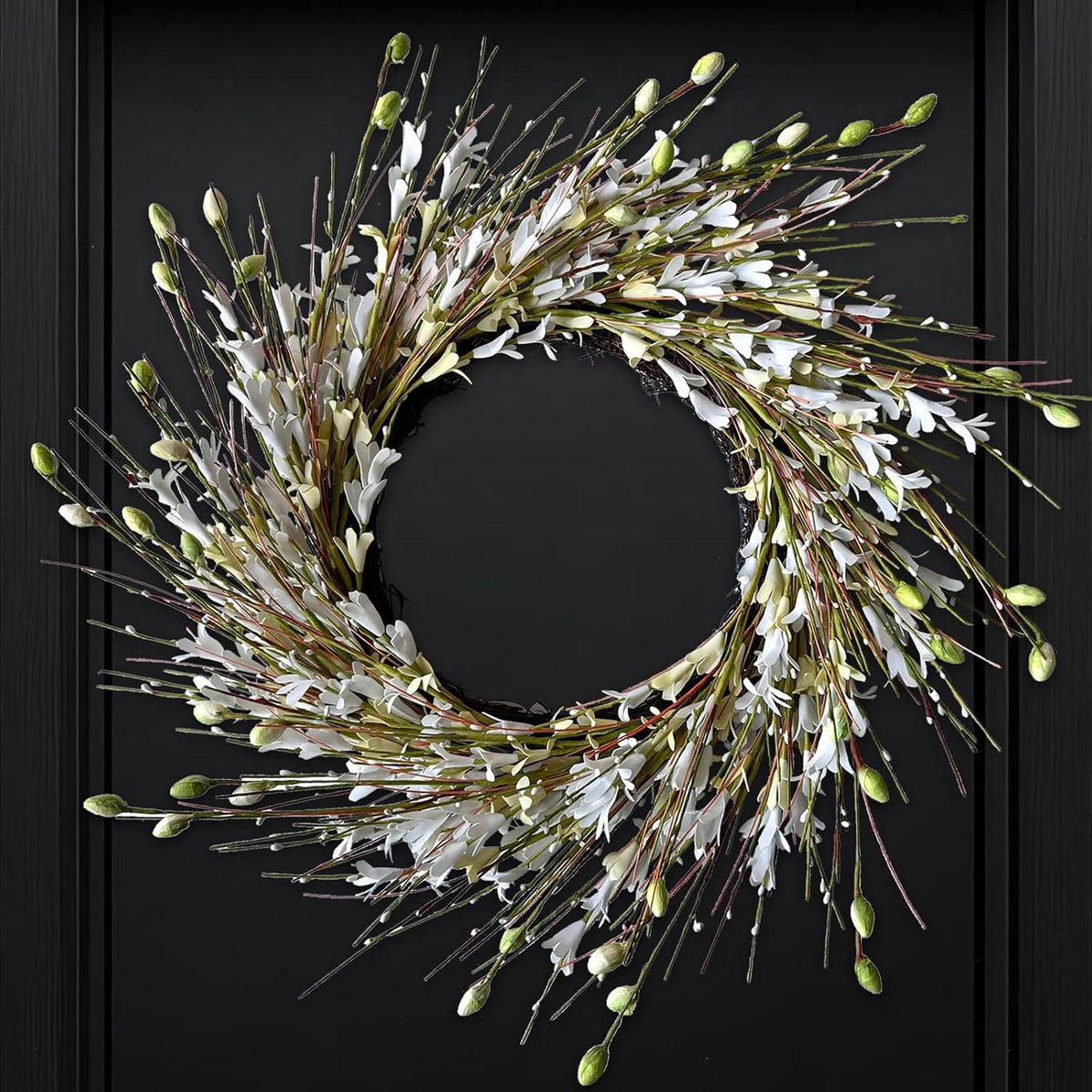 20inch Artificial Forsythia Flower Wreath, All Year Around Wreath for Front Door, Wedding Window Home Wall Indoor Front Door Decor (Yellow, 20in)