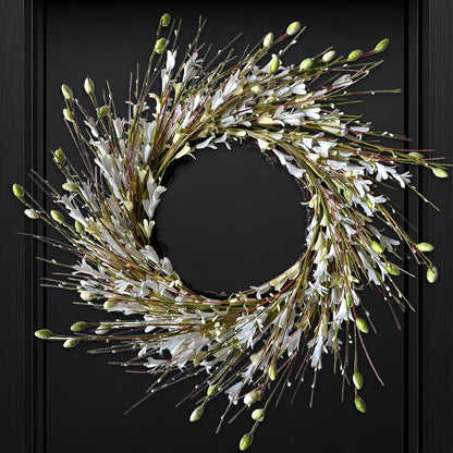 20inch Artificial Forsythia Flower Wreath, All Year Around Wreath for Front Door, Wedding Window Home Wall Indoor Front Door Decor (Yellow, 20in)