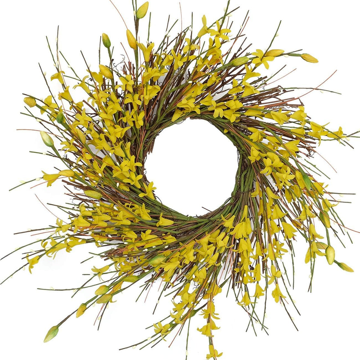 20inch Artificial Forsythia Flower Wreath, All Year Around Wreath for Front Door, Wedding Window Home Wall Indoor Front Door Decor (Yellow, 20in)